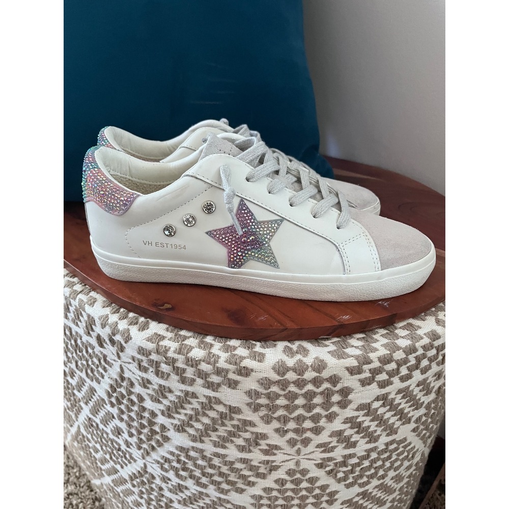 Vintage Havana Fara 1-8 White Multi Rhinestone Star Suede Sneakers Womens 8